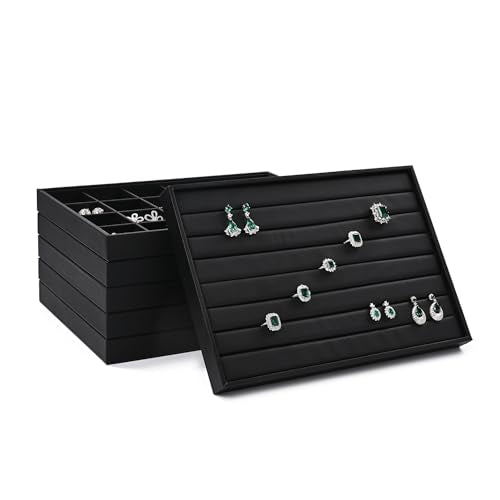 Ring Display Tray Black Jewelry Organizer Tray PU Leather Ring Earrings Display Organizer Tray - style: Ring Tray