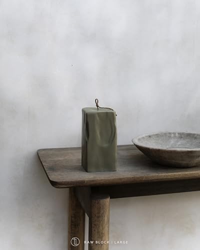 LAWA Raw Block Candle - Beautiful Handmade Pillar Scented Soy Wax Elegant Aesthetic Candle Housewarming Gift Home Room Shelf Decor Idea (Earthy Green, Large) - color: Earthy Green, size: Large