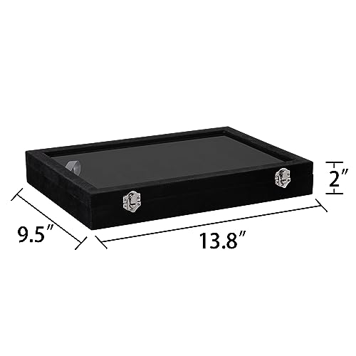 Frebeauty Velvet Jewelry Tray,35 Grid Jewelry Organizer with Clear Lid,Earring Holder Organizer Case with Clasp,Drawer Insert for Rings Studs,13.8 x 9.5 x 2 Inches,Gift for Women Girls(Black) - color: Black, size: 35 Grid
