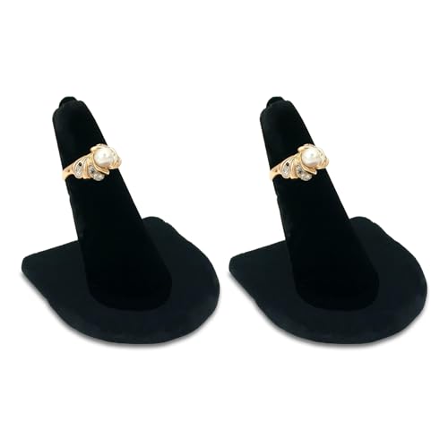RJ Displays 2 Pcs Black Velvet Rings Display Stand, Jewelry Holder Organizer for Wedding, Showcase & Selling-Perfect Ring Display Case-Jewelry Ring Organizer holder-Perfect Rings stand for vendors - size: Pack of 2