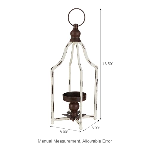 Glitzhome 16.5" H Farmhouse Lanterns Decorative Indoor Outdoor, White Metal Candle Lanterns, Hanging Candle Holder for Fireplace Patio Porch Garden Wedding & Holiday Decor - color: White Small