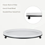 Hanobe Decorative Tray for Home Decor: Round Ottoman Trays for Living Room Coffee Table 12" White Wooden Centerpiece with Metal Footed for Entryway Kitchen Counter