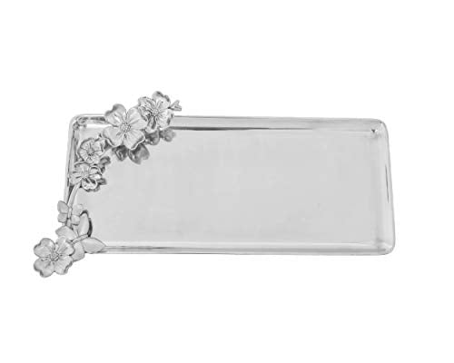 Arthur Court Metal Butterfly and Dogwood Flower Oblong Aluminum Tray for Everyday and Formal Dinner Events Garden Party 19 inch x: 8 inch