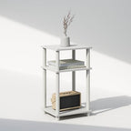 Furinno JUST Side Table, 3-Tier End Table, Open Shelves Night Stand, Bedside Table, Toolless Assembly, for Living Room, Bedroom, Bathroom, White - color: White/White, size: 3-Tier, Round Pole, style: 1-Pack