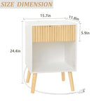 Fultyle Night Stand with Charger Station, Modern Wood Nightstand with Drawer and Outlet, Fluted Bedside Table End Table with Solid Wood Legs for Bedroom, Living Room, Office (White Oak) - color: White Oak With Charging Station