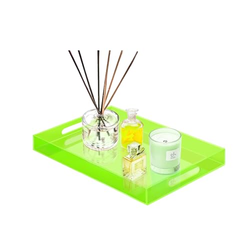 SetGame Acrylic Serving Tray with Handles, Bathroom Desktop Decorative Storage Arylic Trays, Simple Vanity Tray Food Tea Fruit Dinner Snack Tray for Bar Kitchen Party - color: Green