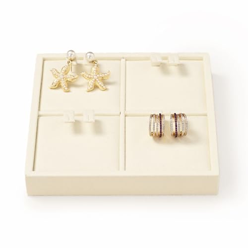 Oirlv Microfiber 4 Slots Jewelry Earring Display Tray Earring Display Organizer Tray(Beige) - color: 4 Earrings B P13402