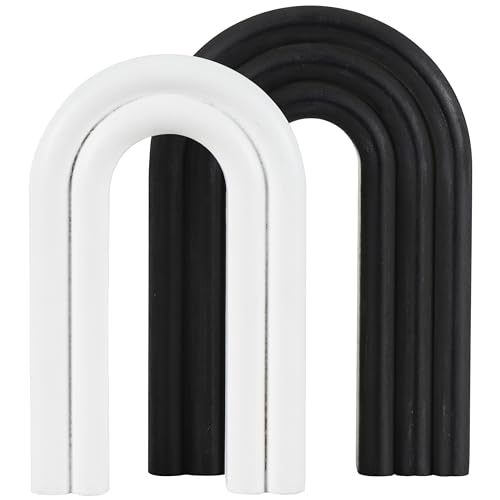 CosmoLiving by Cosmopolitan Wooden Geometric Decorative Sculpture Layered Arch Home Decor Statues, Set of 2 Accent Figurines 9", 7"H, Black