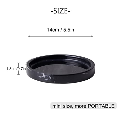 100% Carved Marble Round Vanity Tray 5.5'', for Kitchen Bathroom Countertop, Nightstand Decor, Candle Holder, Jewelry Rind Dish, Trinket Plate, Table Accents, Black - color: Black Marquina, size: 5.5"