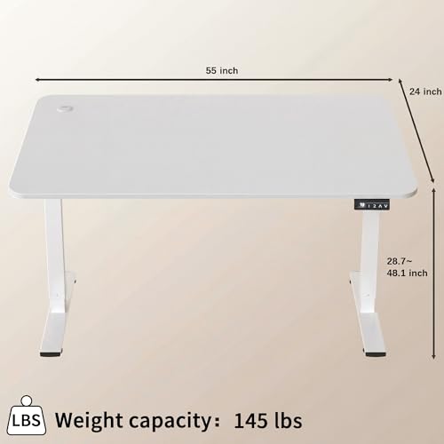 Furmax Electric Height Adjustable Standing Desk Large 55 x 24 Inches Sit Stand up Desk Home Office Computer Desk Memory Preset with T-Shaped Metal Bracket, White - color: White, size: 55 Inch