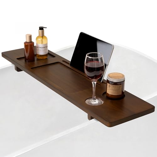 Teak Bathtub Tray - Wood Bath Caddy Tray 35" for Large Tubs - Adjustable Bathtub Table Trays - Luxury Shower Organizer for Home Spa Relaxation and Reading - Dark Walnut Color - color: Dark Walnut-a, size: 35" x 9" x 2.4"