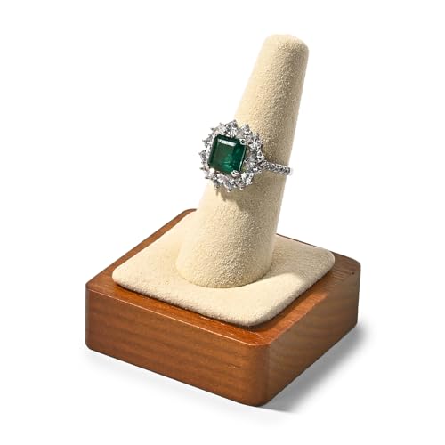 Single Finger Wood Ring Display Stand Wooden Ring Holder Microfiber Jewelry Display Stand for Showcase (Creamy-white) - color: Creamy-white