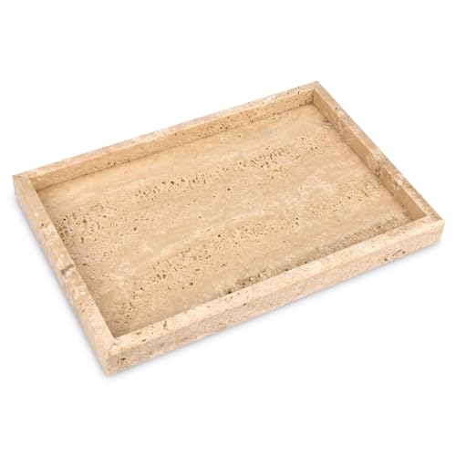 Marble Bathroom Vanity Tray, Natural Luxury Vanity Home Kitchen Bathroom Table Tray, Stone Decorative Countertop Dresser Trays for Key Coffee Perfume Jewelry Makeup (Travertine, 12"x 8" x1.2") - color: Travertine, size: 12" x 8" x 1.2"