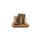 Wood Tray with 9 Brown Glass Votive Holders (Set of 10 Pieces) - color: Browns