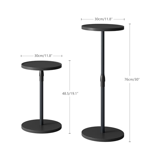Adjustable End Table, Small Round Side Table, Drink Table for Small Spaces, Pedestal Nightstand for Living Room, Bedroom, Sofa Couch, Black Wood Grain ET-010BW - color: Black Wood Grain