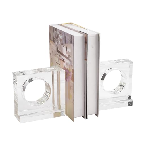 Kitcom Handmade Crystal Bookends Square, 1 Pair of Decorative Tabletop Bookends for Office, Home, Desk - color: Clear