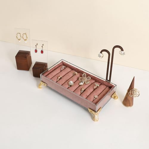 GemeShou velvet slots Ring holder for jewelry organizer, Earring ring display stand for selling, felt ring jewelry holder tray showcase【Velvet slots Ring Holder-Dark red】 - color: Dark red