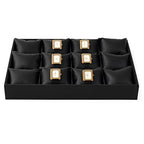 Oirlv Black Premium Leather 12 Grid Jewelry Insert Watch Tray With Removable Pillow Bracelet Bangle Storage Organizer Tray - style: P01709