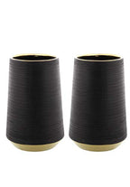 CosmoLiving by Cosmopolitan Porcelain Ceramic Decorative Vase Ribbed Centerpiece Vase with Gold accents, Flower Vase for Home Decoration 5" x 5" x 8", Black - size: 5" x 5" x 8"