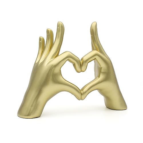 Accessoryway Gold Heart Hands Decor Sculpture,Small Love Heart Gesture Decorative Sign Sculpture for Wedding Dresser Shelves Desktop Knick Knacks Home Decor & Ring-Holder Display Stand - color: Gold