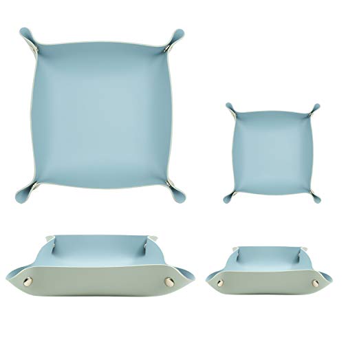 2 Size Leather Valet Tray Organizer, Folding Travel Organizer,Jewelry Tray, For Travel, Home Or Office | Plain Weave, Double Complexion - Blue & Green - color: Blue & Green