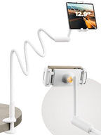 SAIJI Gooseneck Tablet Holder for Bed, One-Hand Adjustable, 47" Length, Upgraded Base, iPad Holder Stand Flexible Lazy Arm, Compatible with iPad/iPhone/Kindle/Switch or Other 4.7-13" Device (White) - color: Light White