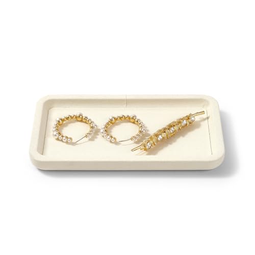 Microfiber Jewelry Display Flat Tray for Rings Earrings Necklace Bracelet, Jewelry Photograph Display Catchall Organizer Tray Dish(S,Beige) - color: Beige, size: 18 * 10 * 1.5cm