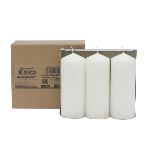 Stonebriar 3 Pack Tall 3 x 8 Inch 80 Hour Long Burning Unscented White Wax Pillar Candles - size: 3" x 8", style: Pack of 3