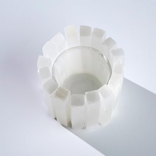 Natural Selenite Candle Holder for Tea Lights Irregularly Arranged Selenite Wand Candlesticks - Elegant Home Decor (Round Candle Holder)