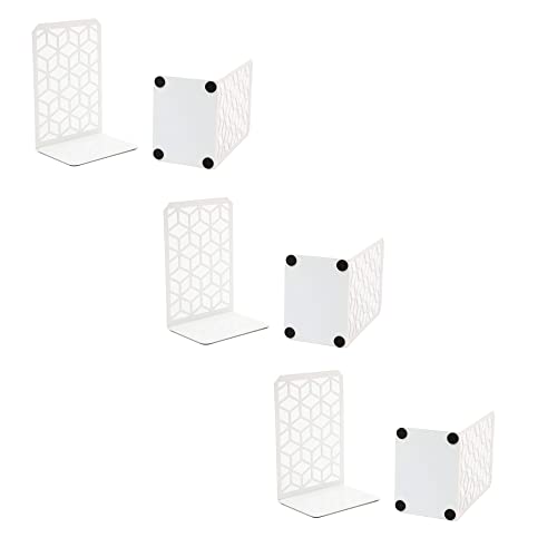 Geomod 3D Cube White Metal Bookends Decorative for Heavy Books - Sturdy Boho Book Stops - Minimal Book Shelf Stopper - Durable Office Bookends - Weighted Metal Book Holders - 7x4.75 Inches - 3 Pair - color: White, size: 3 Pairs, style: 3D Cube