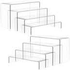 Anglelife 8 Pieces 2 Set (7”L~8”L~9”L) Large Display Risers, 4" Wide Clear Rectangular Stand Shelf for Showcase Collectibles, Acrylic Cake Shelves for Retail Desktop Jewelry Funko Pop Figures