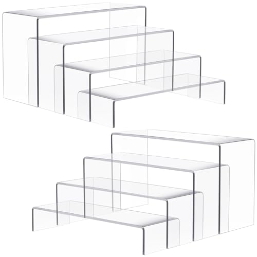 Anglelife 8 Pieces 2 Set (7”L~8”L~9”L) Large Display Risers, 4" Wide Clear Rectangular Stand Shelf for Showcase Collectibles, Acrylic Cake Shelves for Retail Desktop Jewelry Funko Pop Figures