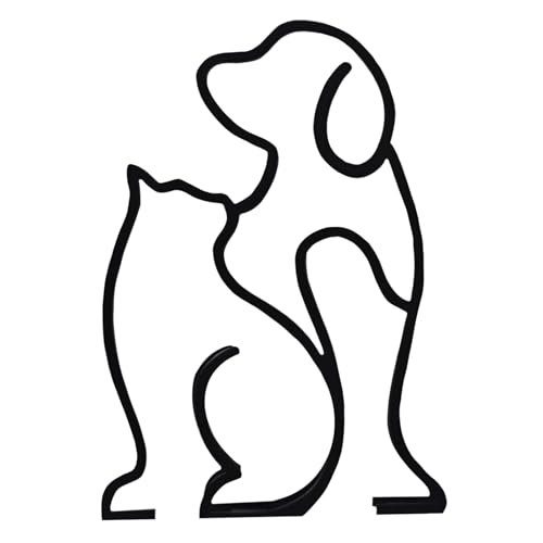Modern Metal Cat Wall Art Sculpture, Black Minimalist Home Decor, Living Room Wall Decoration (Rely on Cats and Dogs)