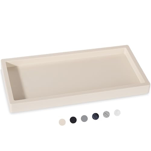 Bathroom Tray, Small Vanity Tray Silicone Soap Dish Sponge Holder Kitchen Sink Organizer Bathroom Accessories for Countertop, Toilet, Shower, Large, Beige - color: Beige, size: 9.8" x 4.7"