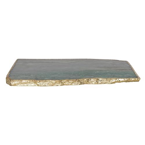 Creative Co-Op Rectangle Agate Slab Tray with Gold Electroplated Edge, Blue - color: Blue/Green
