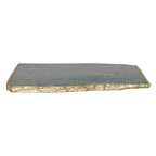 Creative Co-Op Rectangle Agate Slab Tray with Gold Electroplated Edge, Blue - color: Blue/Green