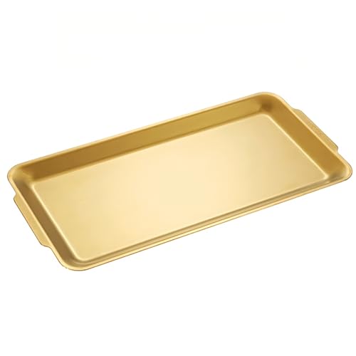 Gold Stainless Steel Decorative Tray, Rectangular Metal Platter with Raised Edges, Multipurpose Tray for Coffee Table, Kitchen and Party Display (Small) - size: Small