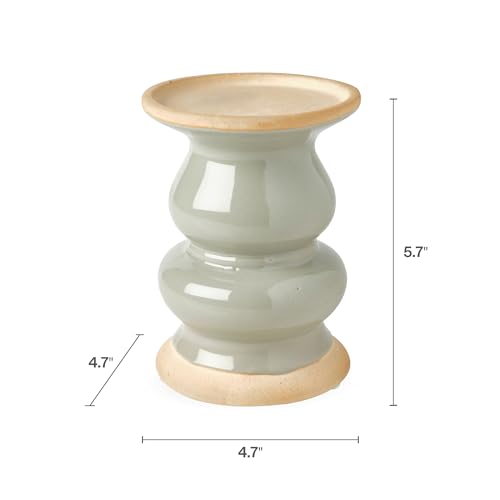 Elements 4.13x4.13x5.71 Inch Grey Ceramic Candleholder, Lightly Distressed Finish, for Use with 3x3 Inch Flameless or Wax Pillar Candle - color: Light Gray, size: 6 INCH