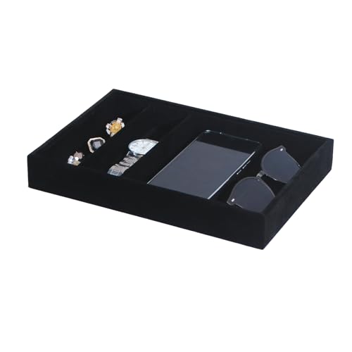 Bedside Organizer Tray, Desktop Storage Tray for Jewelry, Sunglass, Phone, Watch, Perfume,Lipstick, Nightstand Desk-top Catchall, Multi-use Holder for Desk Drawer (Black 3Grid) - color: Black Velvet, size: 3 Grid