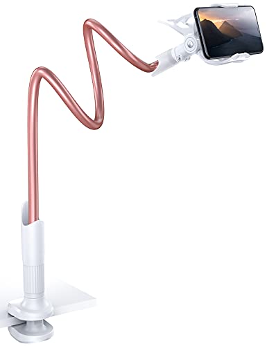 Lamicall Phone Holder Bed Gooseneck Mount - Cell Phone Clamp Clip for Desk, Flexible Lazy Long Arm Headboard Bedside, Overhead Mount Stand, for 4-7" Phone, iPhone 15 Pro Max, 14 Plus, 13, Rose Gold - color: Rose Gold