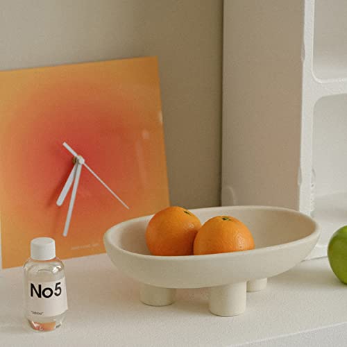 WENSHUO Three-Legs Ceramic Fruit Bowl for Kitchen Counter, Decorative Bowl for Table Décor, 10-inch Oval Large Bowls for Breads (Matte Crème) - color: Matte Crème
