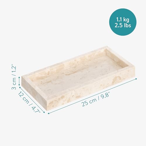 Navaris Travertine Decorative Tray - Durable Bathroom Organiser - Trays for Perfume, Jewellery, Vanity & Coffee Table Decor - 25 x 12cm Rectangle Tray, Beige - size: 9.8" x 4.7" x 1.2"