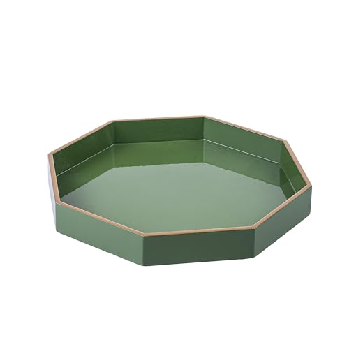PEMAR 12.2" Octagonal Lacquer Serving Tray Decorative Basket Tray for Breakfast, Dinner, Coffee Table Decor (Green)