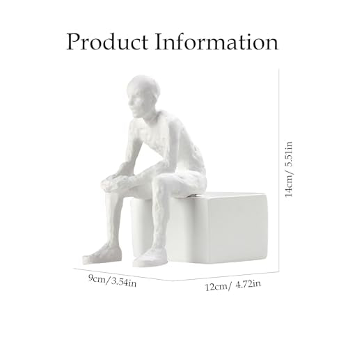 Modern Abstract Resin Sculpture Sitting Man Figurine, Japandi Style Matte White Home Decor, Minimalist Accent Ornament for Tabletop, Shelf, Desk, Living Room and Office