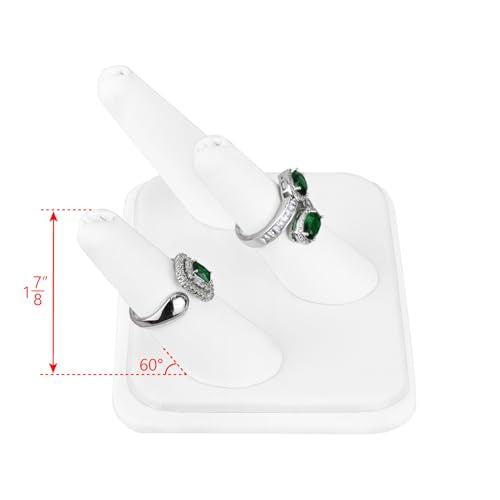 MOOCA Deluxe Leatherette 2 Pcs Set 3-Ring Organizer for Showcase Display Ring Finger Holder Jewelry Display Stands Showcase Jewelry Storage Counter, White PU Leatherette, 4 W x 3 1/4 D x 2 3/8 H inch - color: White Faux Leather, 3 Rings x 2