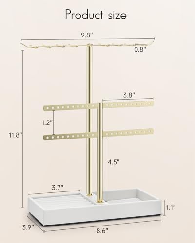 VLANDO 2 Tier Jewelry Stand Organizer with Tary, Leather Jewelry Holder Display for Women, Gold Jewlery Holder Stand for Necklace, Earring, Bracelet, Rings - White - color: A. White, size: 2-Layer