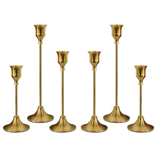 NLBTW Set of 6 Brass Gold Candle Holders for Taper, Vintage Candlestick Holder Decorative Metal Candle Sticks Home Decor Centerpieces for Table Mantel Festive Decorations - color: Brass Gold, size: 2 sets (6 pcs)