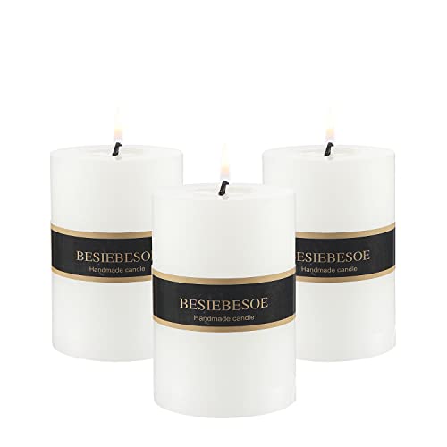 3×4 White Pillar Candles Set of 3 Unscented Handpoured Weddings, Home Decoration, Restaurants, Spa, Church Smokeless Cotton Wick - size: 3×4 white