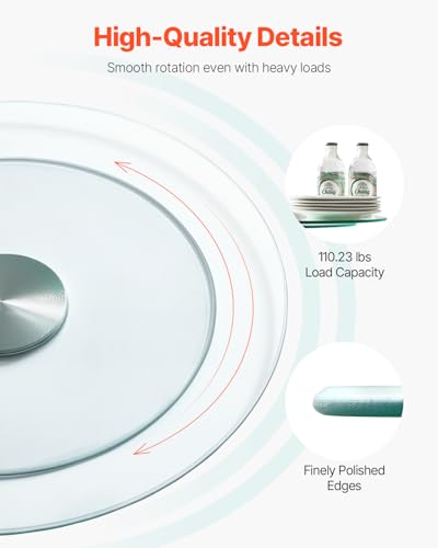 VEVOR 20 in Glass Lazy Susan Turntable, 360° Rotation Round Clear Tabletop Rotating Tray, Tempered Glass Dining Table Centerpiece, Smooth and Silent Spin, for Family Gatherings, Banquets & Weddings - size: 20 "