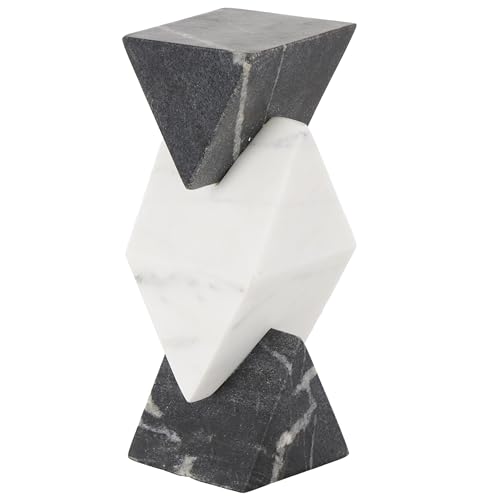 Deco 79 Marble Geometric Decorative Sculpture Stacked Pyramid Home Decor Statue with White Diamond Center, Accent Figurine 4" x 4" x 10", White - size: 4" x 4" x 10"